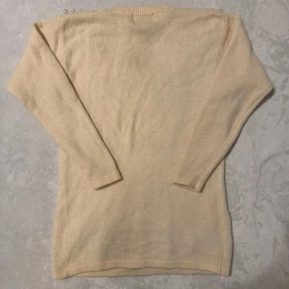 Vintage 80s Sweater with Beaded Pearl Embellishments and Lace Trim - Picture 3 of 8